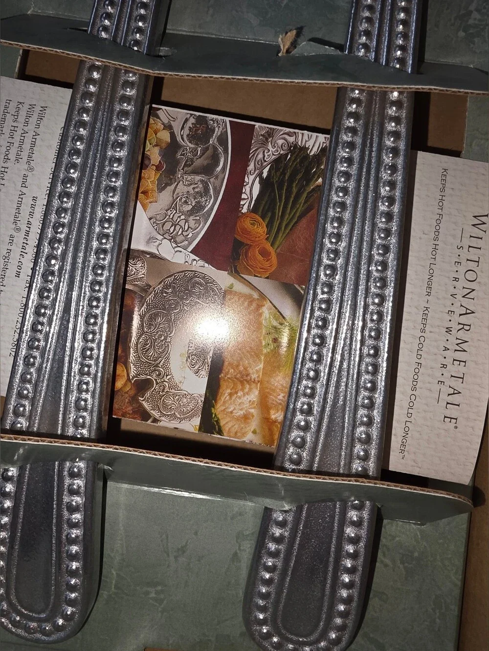 Wilton Armetale Flutes & Pearls Salad Serving Spoon & Fork Set Pewter Blend NIB